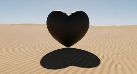 Fototapeta premium Black Heart in Desert Minimalist Love Concept Image