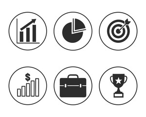 Business growth success and finance icons in circles