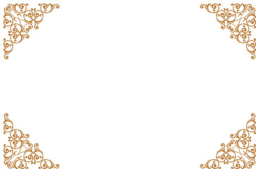 Elements of ornate vintage frames. Border gold on white classic calligraphy swirls, floral motifs. Design print for greeting cards, wedding invitations, restaurant menu, royal certificates. Set 695
