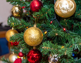 Christmas tree decorations closeup