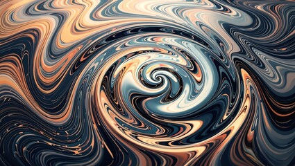 An abstract swirl pattern featuring a metallic liquid in the center