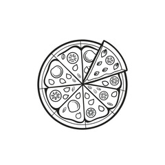  Pizza Illustration with One Slice Removed Outline
