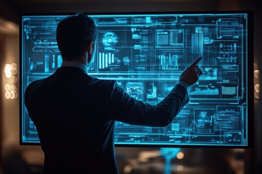 Innovative Technology Presentation at Real Estate Conference with Futuristic Data Visualization