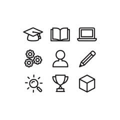 Collection of education and business icons isolated on white background