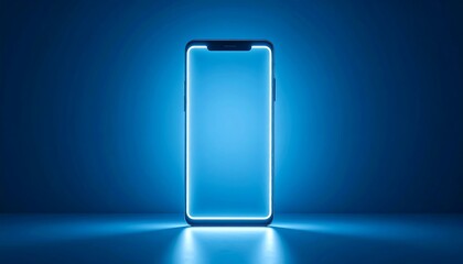 Modern Smartphone with Neon Edges Displayed on a blue Gradient Background