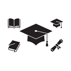 Graduation cap book and diploma icons isolated on white background
