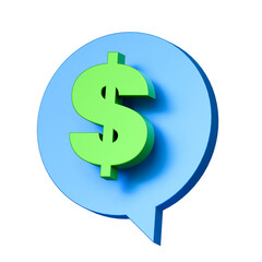 Speech bubble with dollar icon isolated. Green dollar sign on the blue speech bubble icon.