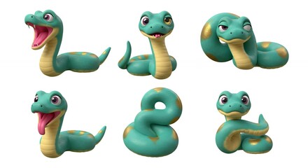 Fototapeta premium Cartoon snakes set on white background