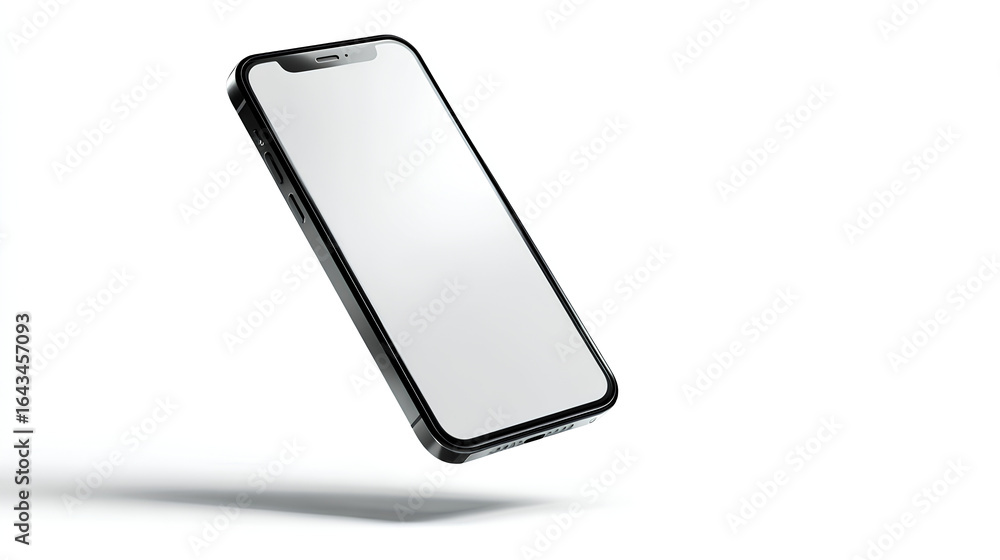 Poster a floating smartphone mockup with editable screen on white background