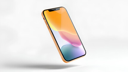 a floating smartphone mockup with editable screen on white background