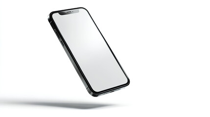 a floating smartphone mockup with editable screen on white background