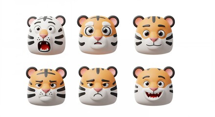 Cartoon tiger faces set with different emotions