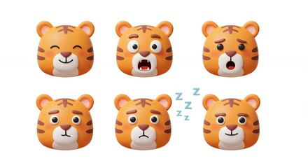 Fototapeta premium Cartoon tiger faces with different expressions