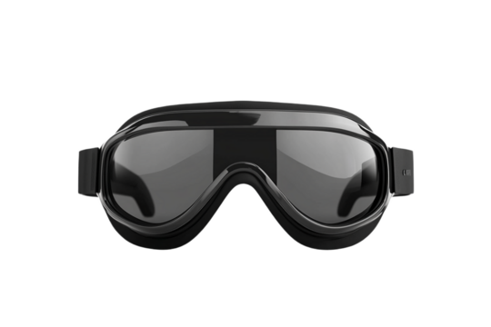 Sleek black retro aviator goggles isolated product shot on transparent background