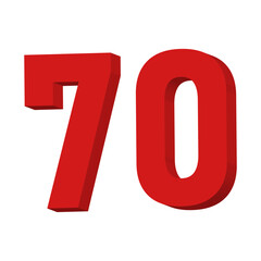 3D Red Number 70 Text Vector on White Background

