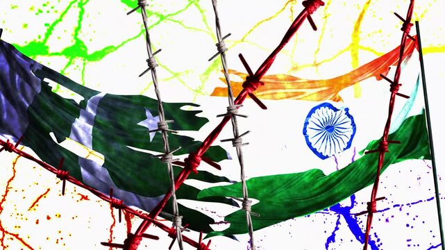 Neutral, editorial-style depiction of the historical Indo-Pak conflict background, highlighting landscapes, borders, cultural contrast, and symbolic elements for educational and journalistic use.	