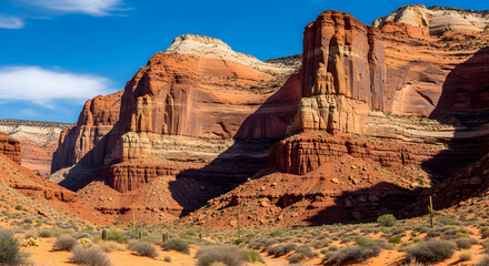 Naklejka premium Majestic Sandstone Cliffs Desert Landscape Under Bright Sunlight