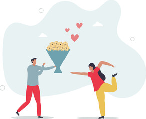 Valentine's Day concept.man gives flowers to his beloved woman.human life.