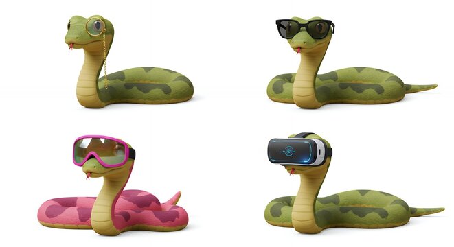 Snake illustration set with glasses and vr headset - Powered by Adobe
