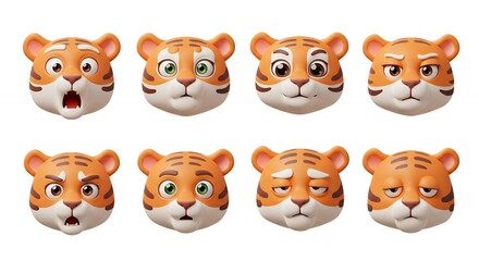 Fototapeta premium Tiger faces cartoon expressions collection