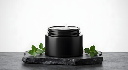Black and Gold Skincare Balm Jar on a Stone