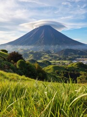 Obraz premium Breathtaking eruption of majestic volcano scenic landscape photography natural environment panoramic view nature's beauty