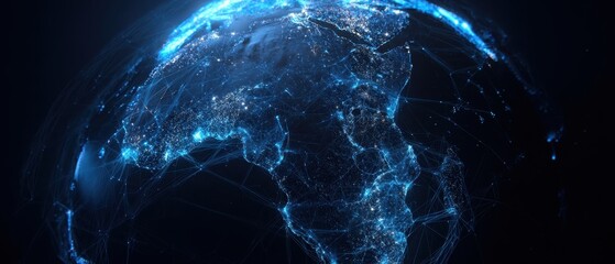 The illuminated globe of Africa showcasing connectivity and digital innovation.