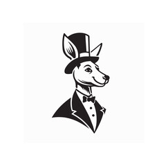 Classy Kangaroo Mascot Logo in Formal Tuxedo Suit and Vintage Top Hat Design