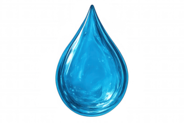 Realistic light blue water drop with transparent background, ideal for concepts related to nature, purity, and hydration