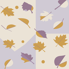 Abstract autumn leaves pattern with pastel background. Geometric design with floating leaves in muted tones. Modern graphic design with a nature theme -
