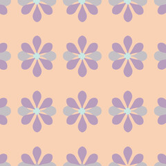 Lilac and light-grey flower pattern on a pale peach background. Abstract floral design with repeating motif.