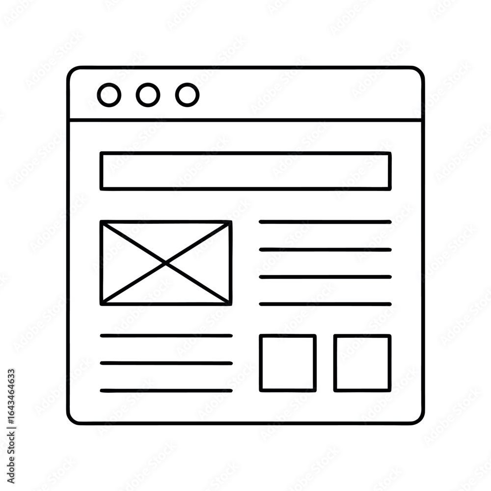 Poster minimalist line art website wireframe design featuring clean layouts and user interface elements for