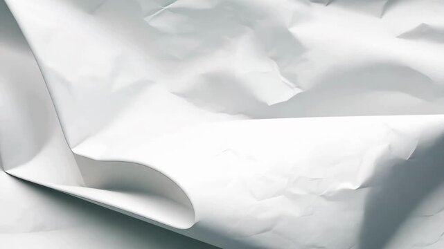Abstract video of rumpled white paper. The paper has a textured surface with light and shadow that suggests depth.