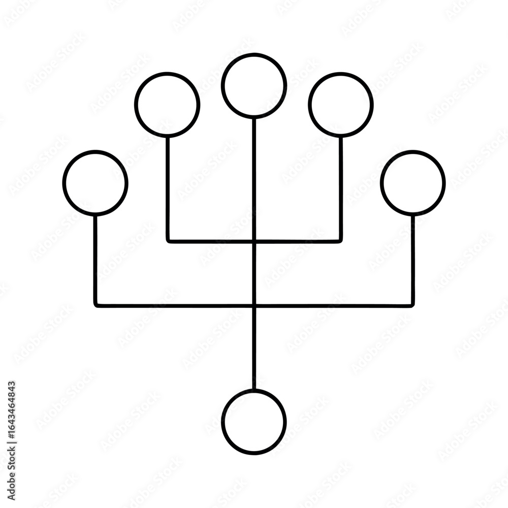 Poster minimalist line art depicting a simple branching structure for conceptual mind mapping and idea gene
