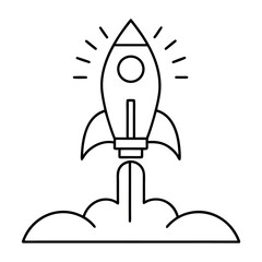 Minimalist line art innovation rocket design featuring a sleek modern spacecraft ascending against a clean background