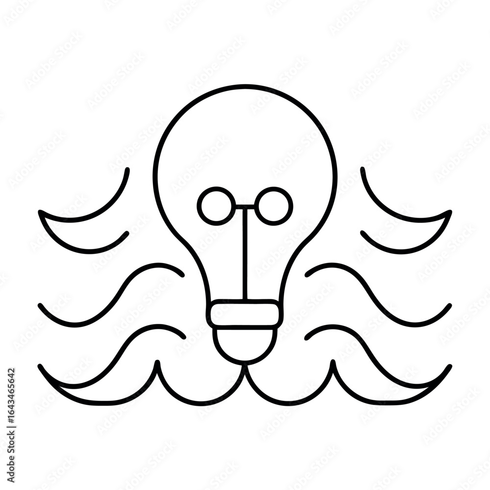 Poster minimalist line art depicting the flow of innovation with abstract wave patterns and geometric eleme