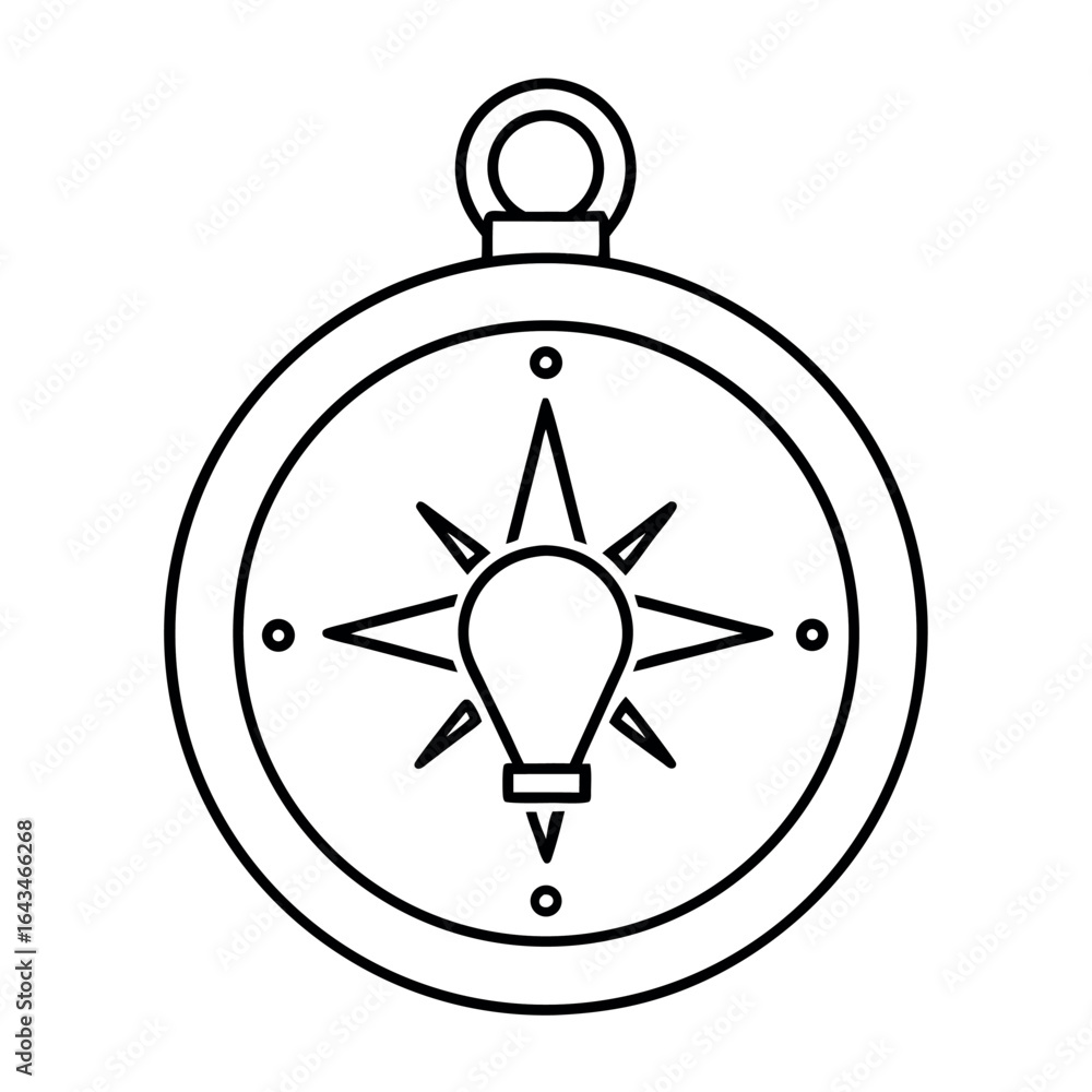 Poster minimalist line art compass design featuring a simple nautical navigation tool with clear directiona