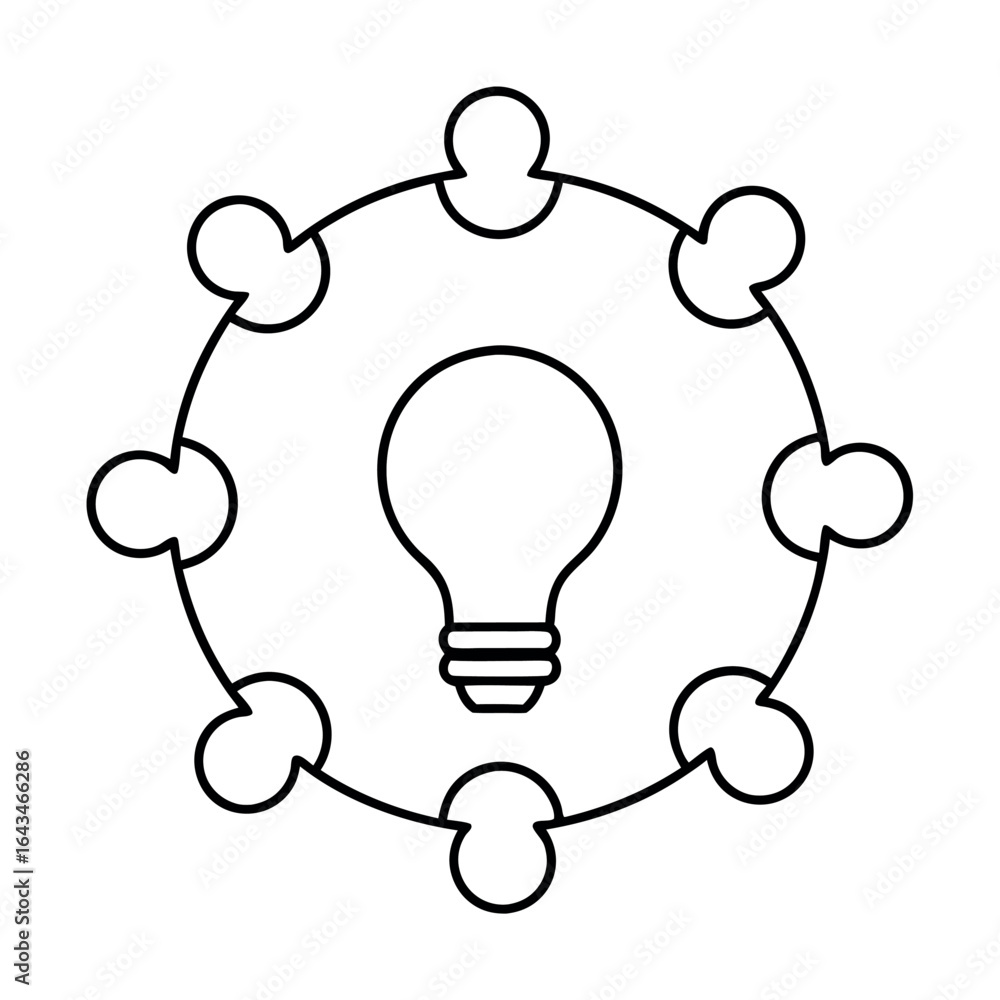 Poster minimalist line art circle of people connected in a seamless loop design