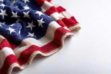 Folded American flag with white stars redwhite stripes on a light surface