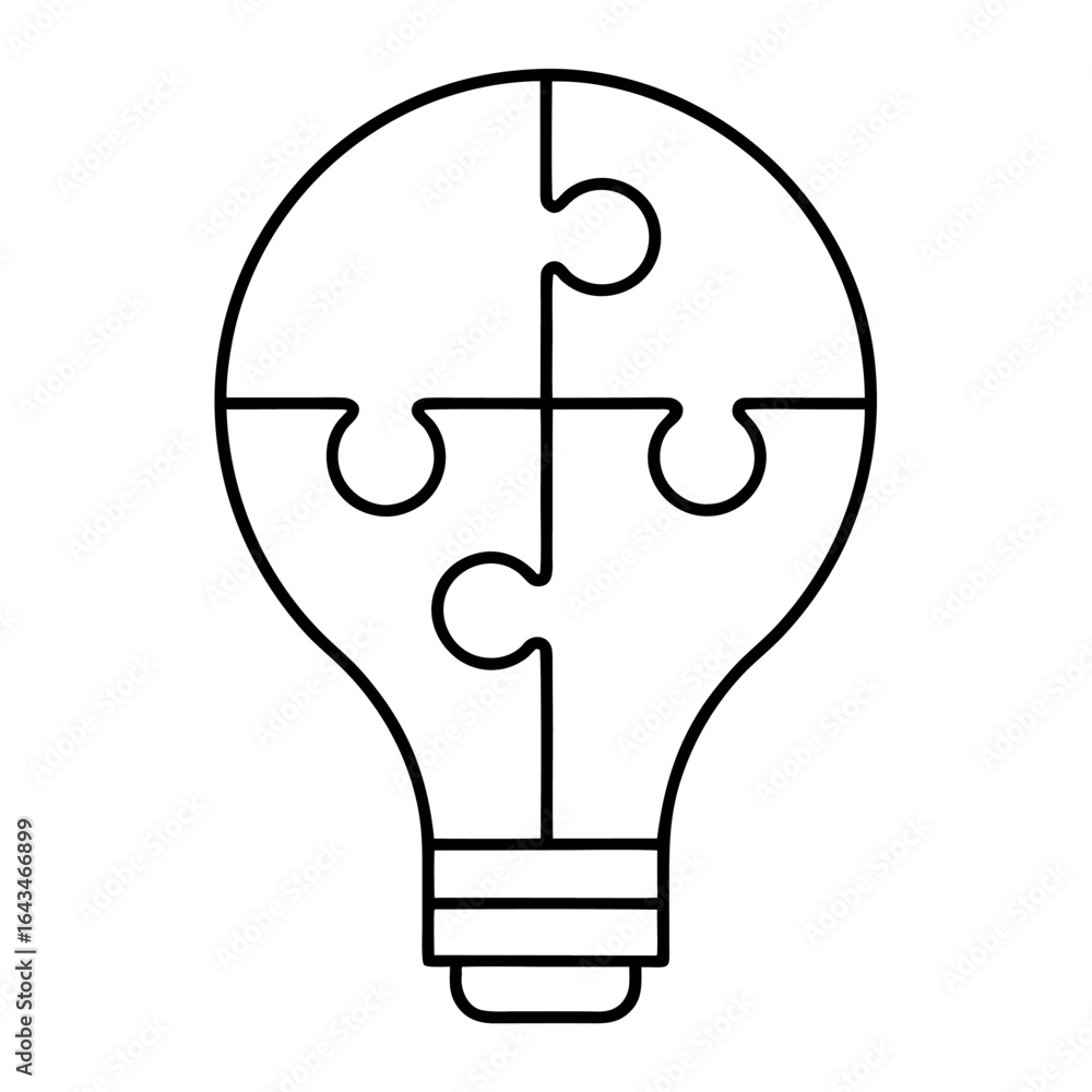 Poster minimalist line art representation of interlocking puzzle pieces in a clean and modern style