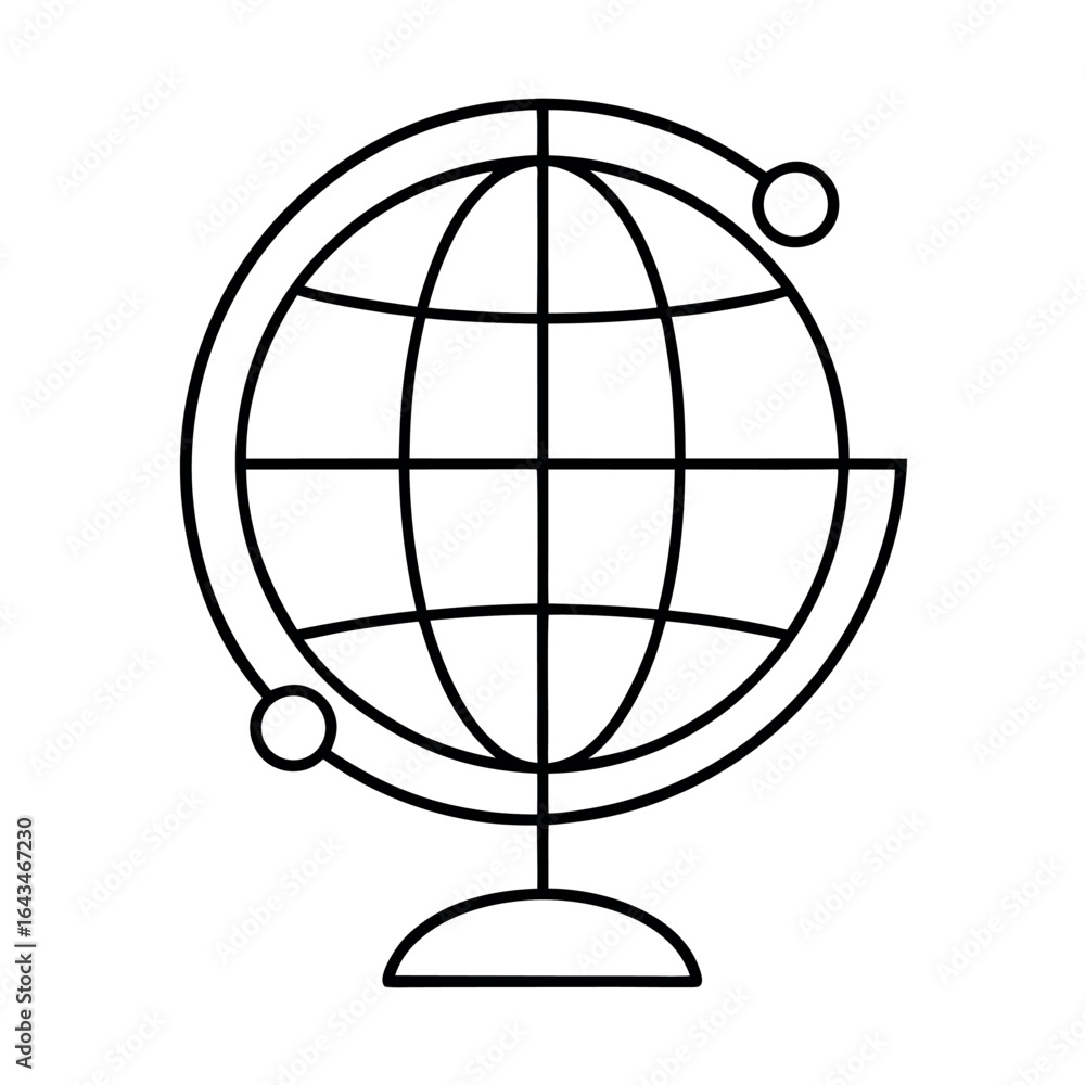 Poster minimalist line art globe network design featuring interconnected global communication and digital c