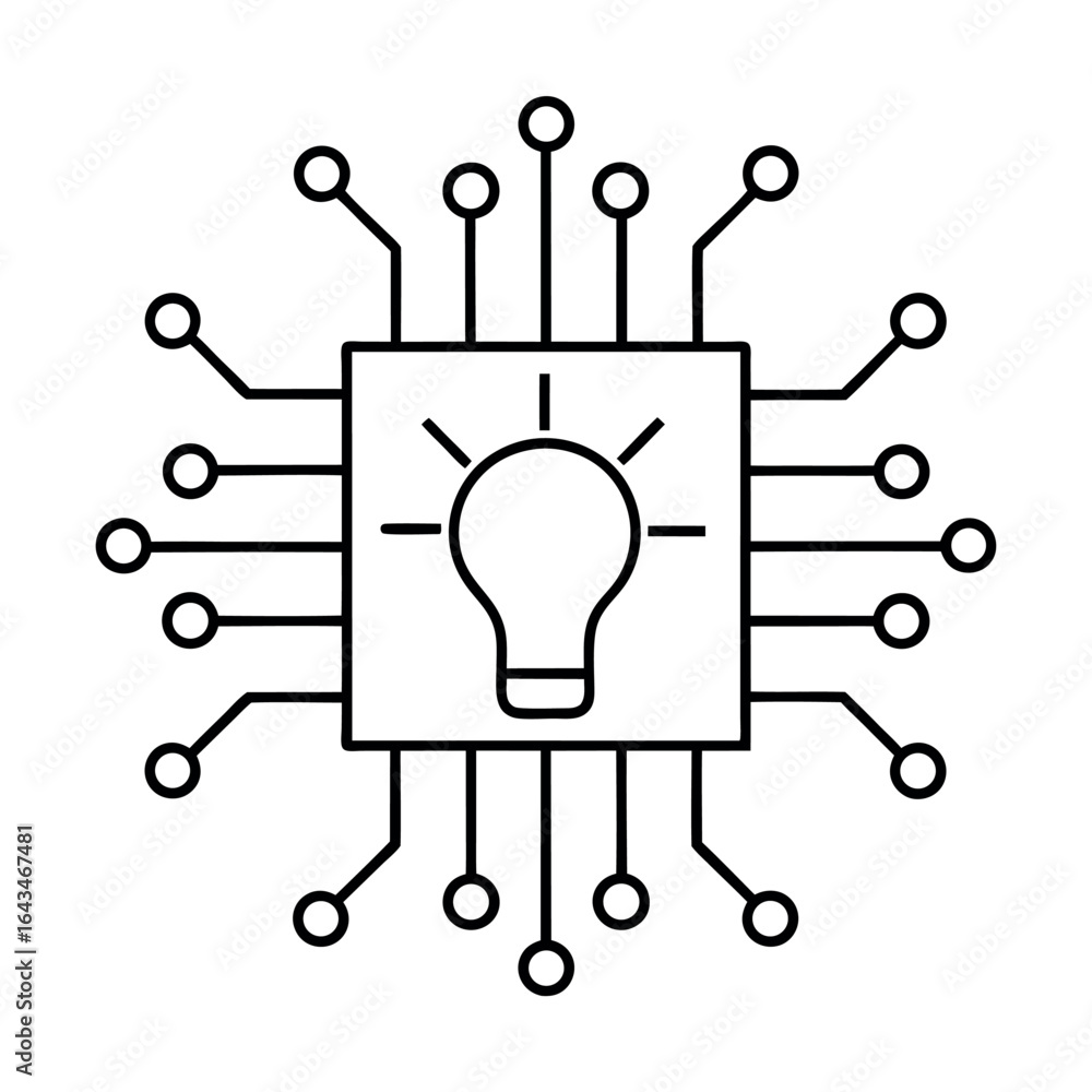 Poster minimalist line art representation of a creative circuit board design with electronic components and