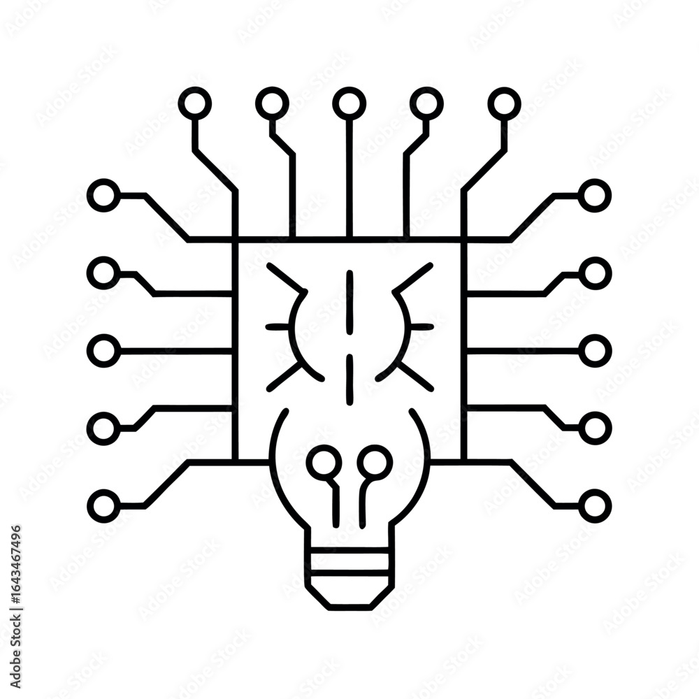 Poster minimalist line art representation of a creative electronic circuit board design with geometric patt