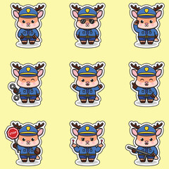 Original vector illustration. Vector illustration cute Deer police officer. Vector illustration Cute Deer dressed as a police officer. Vector illustration Set of police element. Police animals.