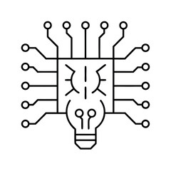 Minimalist line art representation of a creative electronic circuit board design with geometric patterns and flowing connections