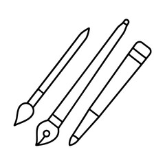 Minimalist line art illustration of a paintbrush with artistic tools in a clean vector design