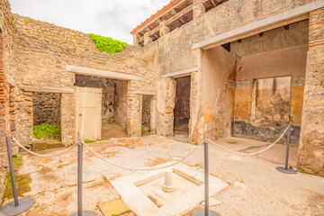 View of the historical ruins of Pompeii in Italy. Top destinations in Italy. Trip to Europe.