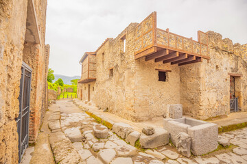 View of the historical ruins of Pompeii in Italy. Top destinations in Italy. Trip to Europe.