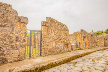 View of the historical ruins of Pompeii in Italy. Top destinations in Italy. Trip to Europe.