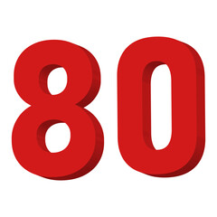 3D Red Number 80 Text Vector on White Background
